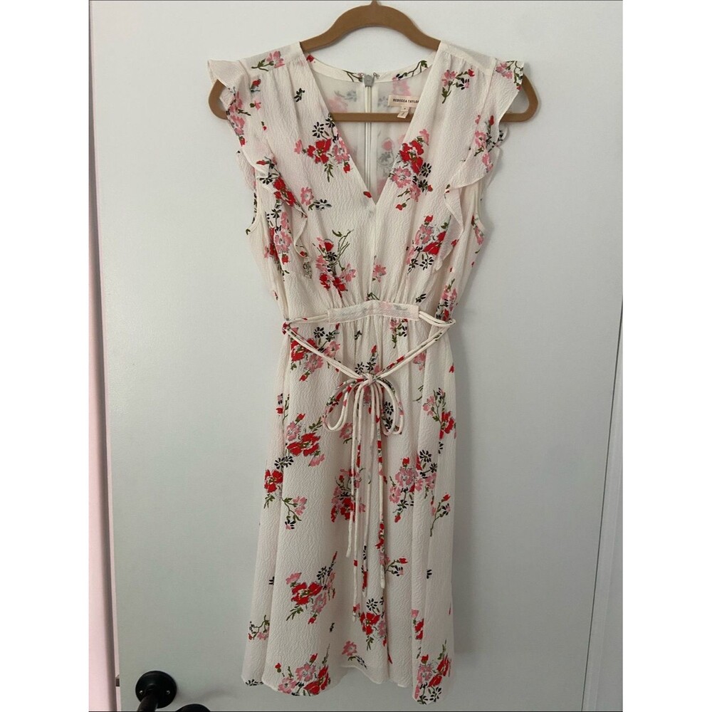 Rebecca Taylor Silk Floral Tie-Waist Mini Dress